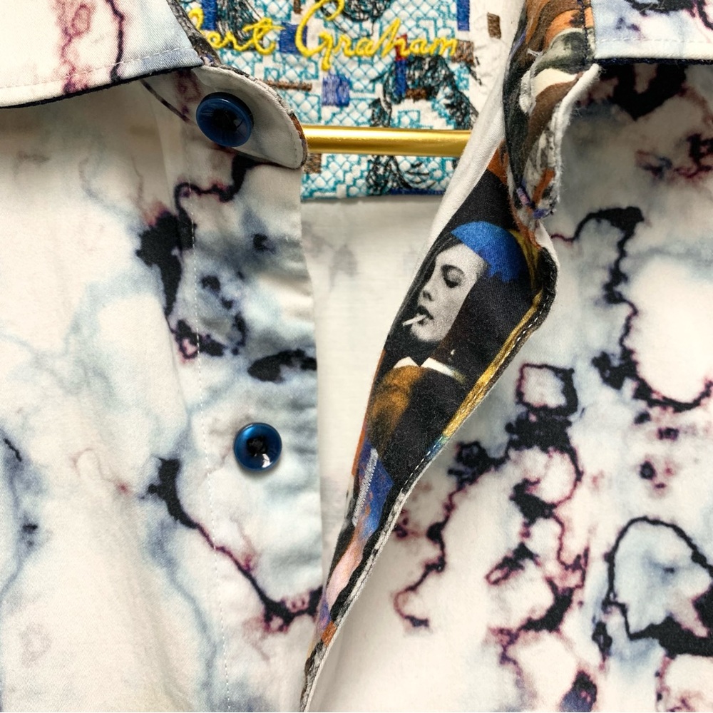 Robert Graham Marble Artwork Print Long Sleeve Button Shirt Classic Fit Size M - Picture 6 of 16